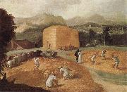 School of Fontainebleau Landscape with Threshers oil painting
